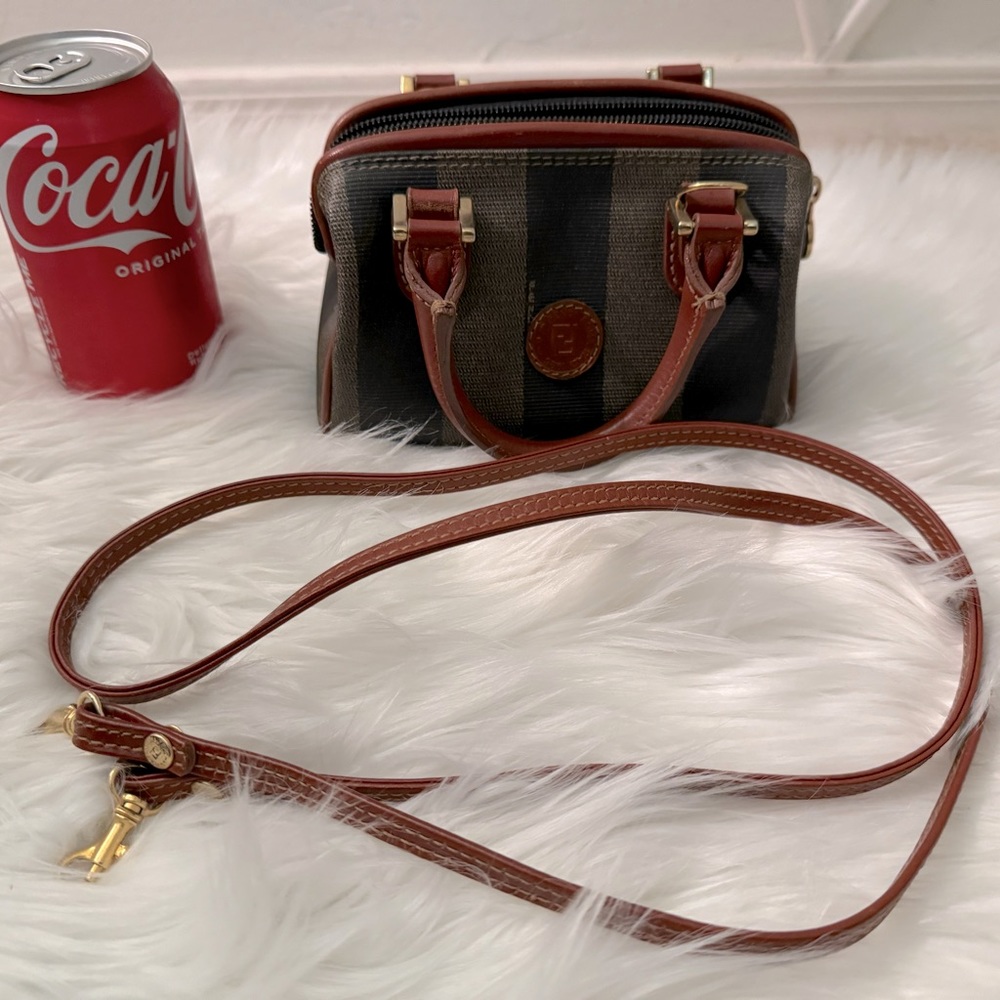 Authentic FENDI Pequin mini bag with its crossbody straps RARE vintage